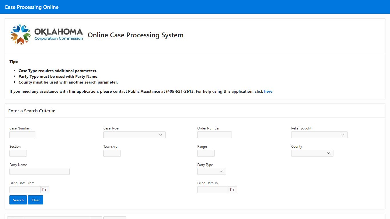 Case Processing Online - Oklahoma